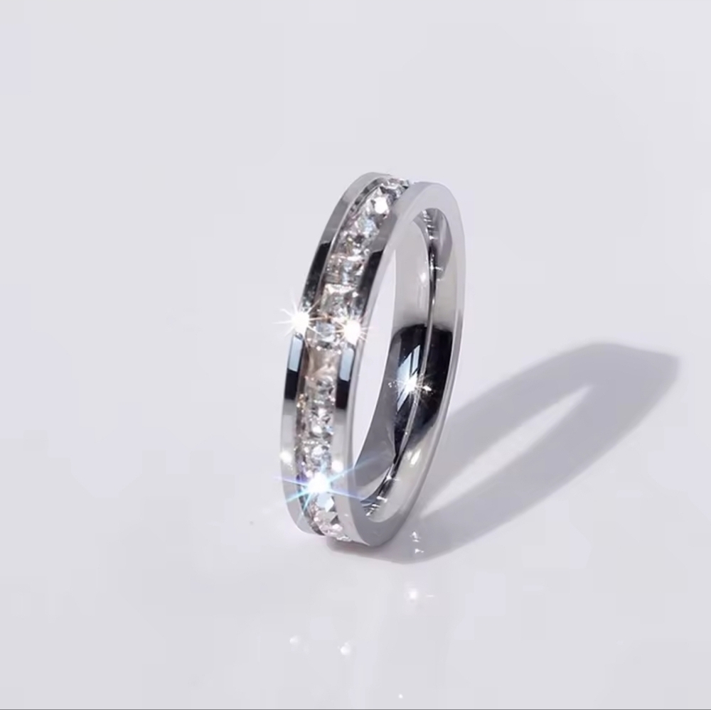 Silver Band with Clear Stones Ring